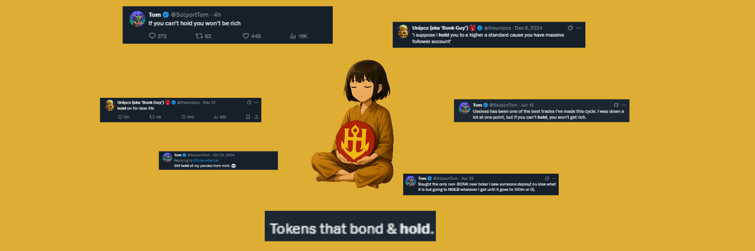 $HOLD Banner with Community Tweets and Meditation Character